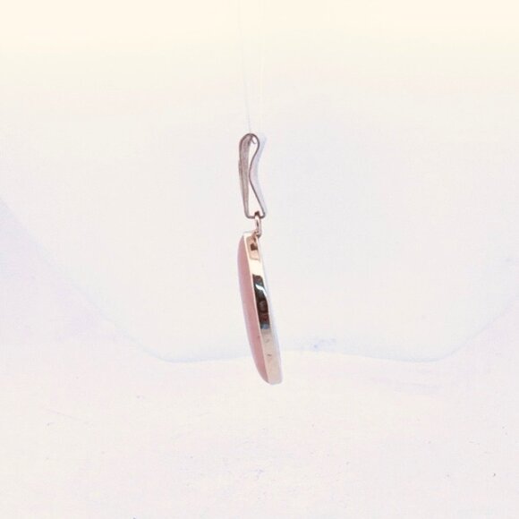 Estate Rose Quartz Pendant 925 Sterling Silver Oval Cabochon Necklace Vintage NR - Picture 4 of 9